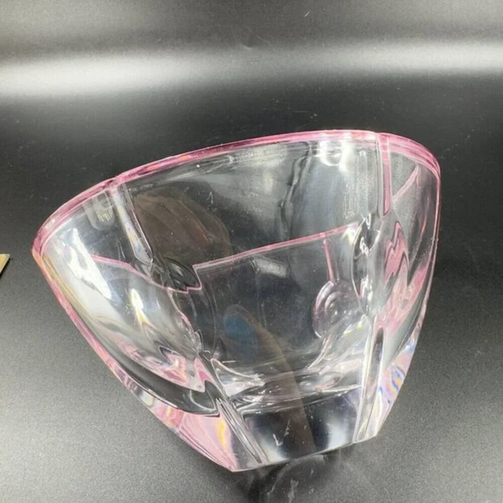 Lenox Cut Crystal Pink Tint Gift Of Knowledge Oval Dish Bowl Vintage Signed‎ VTG